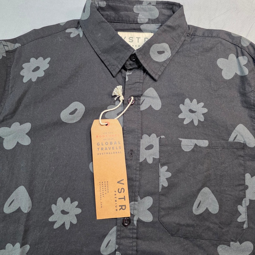 VSTR Premium Mens Long Sleeve Button Down Shirt Black Floral Heart Print Cotton‎